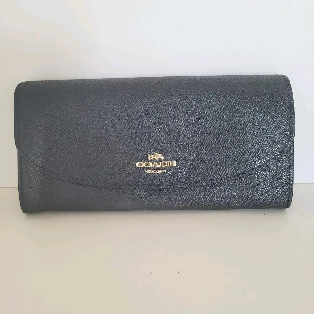 Coach Navy Blue Wallet Envelope Card Bill Logo Crossgrain F54009‎ Leather Fair